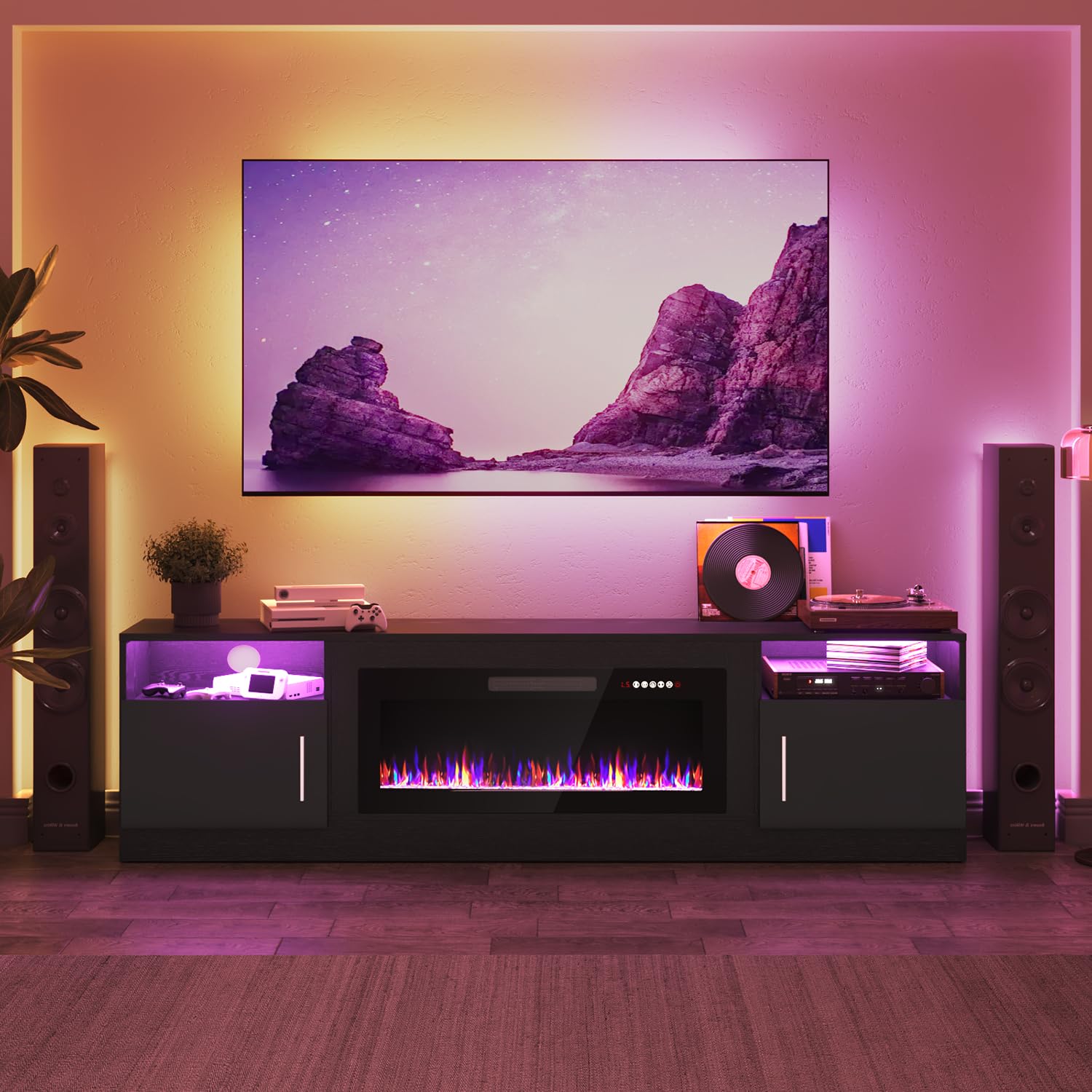 PRETZI Fireplace TV Stand with 36" Fireplace Up to 80" TVs for Living Room