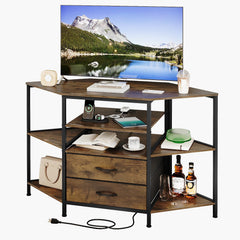 Welfuturer Corner TV Stand for 55 Inch TV with Drawers, Brown