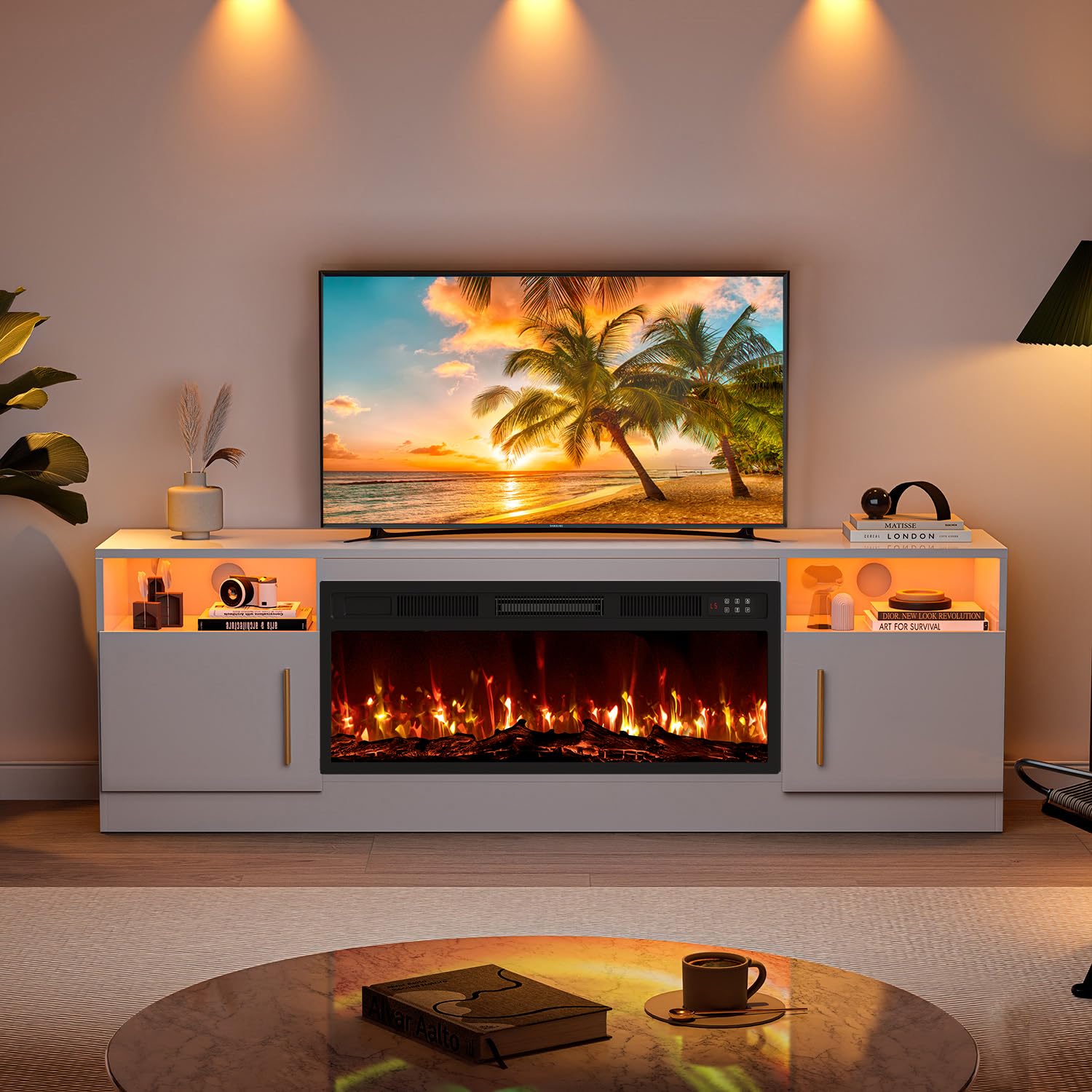 VITESSE 70”Fireplace TV Stand,Modern Entertainment Center Heating Fireplace