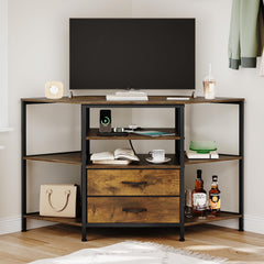 Welfuturer Corner TV Stand for 55 Inch TV with Drawers, Brown