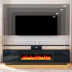 OneBlis 70" Fireplace TV Stand with Double LED Lights for TVs UP to 80", Electric Fireplace Entertainment Center with Storage Cabinets, TV Console for Living Room, Office, Black1