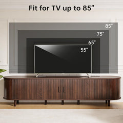 OneBlis 70" Mid Century Modern TV Stand, Wood TV Consoles with Sliding Doors and Power Outlet, Entertainment Center with Adjustable Shelves, Fluted TV Stands for Living Room, Walnut