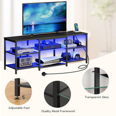 HOOBRO LED TV Stand for 75 Inch TVs with Charging Station, Gaming Entertainment Center with 3-Tier Open Storage, Long 70.1” Media TV Console Table, TV Stand for Living Room, Bedroom, Black BB22UDDS01