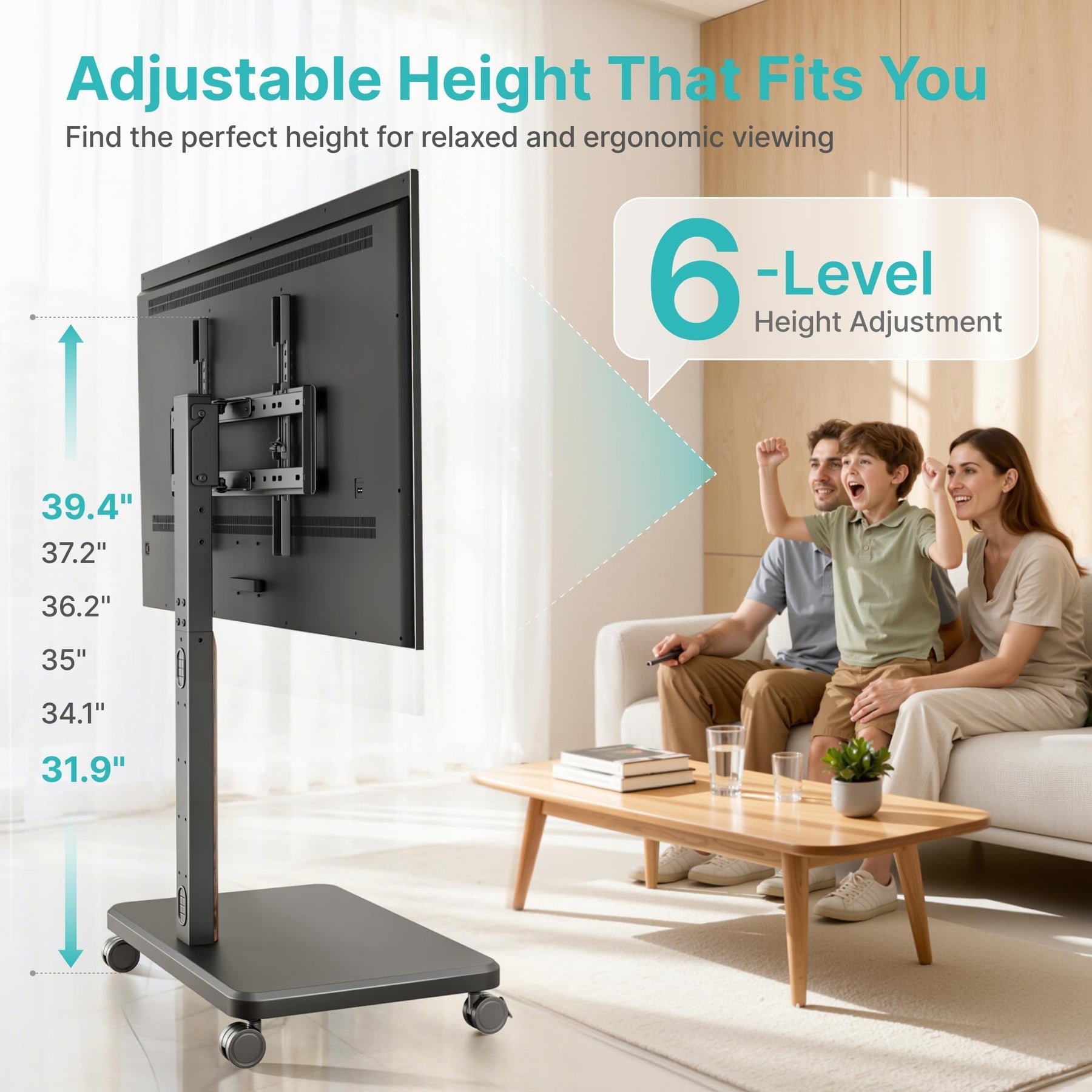 Pegzone TV Rolling Cart for 32-85 Inch LCD LED OLED Screen up to 132 Lbs