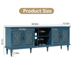 ARTPOWER 67" Retro TV Stand with Hollow Carved Doors for Living Room, Blue