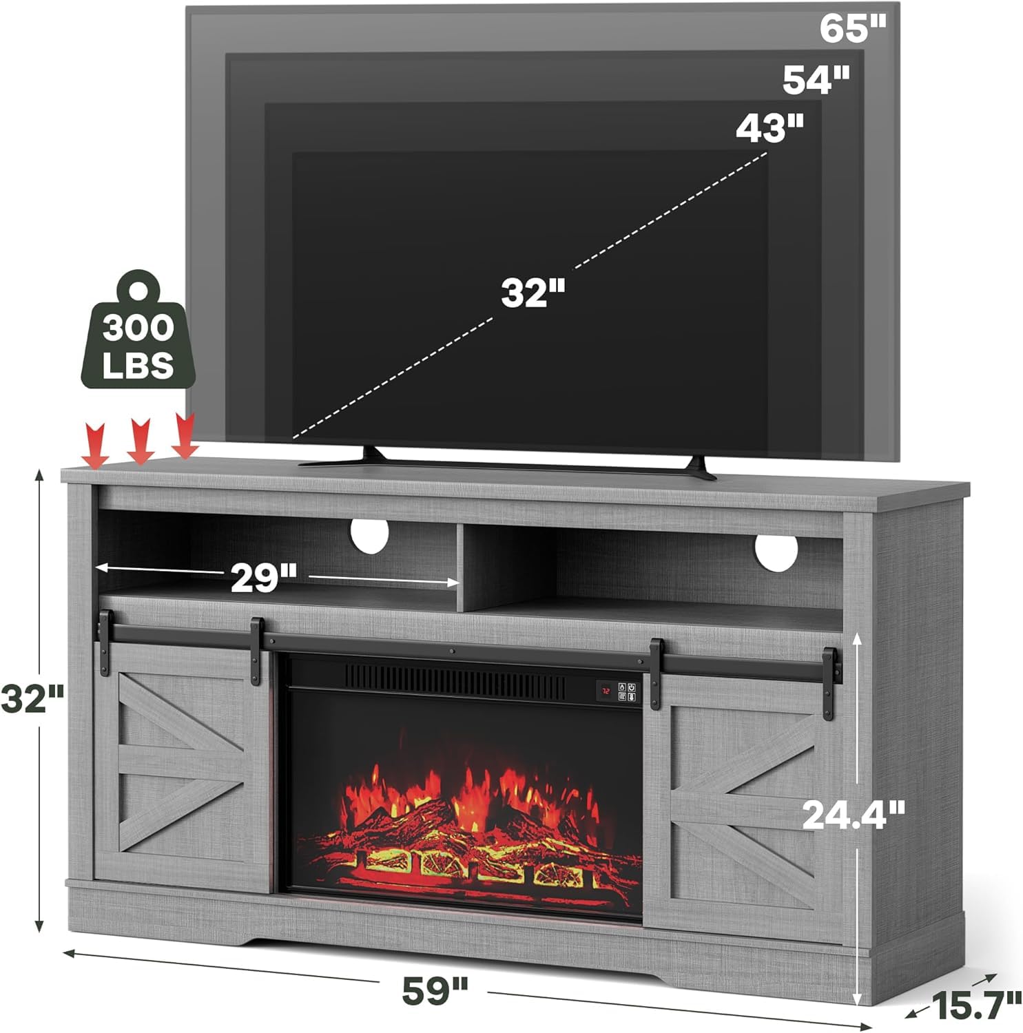 YESHOMY 58" Farmhouse TV Stand for TVs up to 65", Sliding Barn Doors, White
