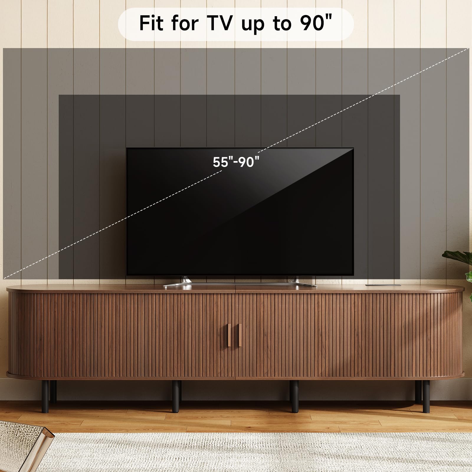 ONBRILL 70.8" TV Stand with Power Outlet for TVs up to 75 Inch, Entertainment Center with Storage and Adjustable Shelves, Modern Media Console with Sliding Doors for Living Room, Walnut