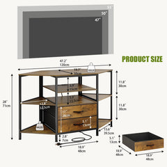 Welfuturer Corner TV Stand for 55 Inch TV with Drawers, Brown