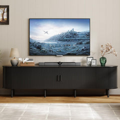 ONBRILL 70.8" TV Stand with Power Outlet for TVs up to 75 Inch, Entertainment Center with Storage and Adjustable Shelves, Modern Media Console with Sliding Doors for Living Room, Walnut