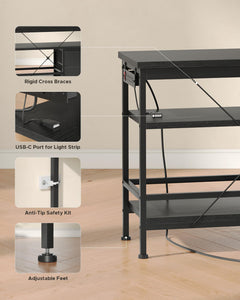 Lazzanto 63in TV Stand for 55-75in TVs, LED Lights, Charging Station, Black