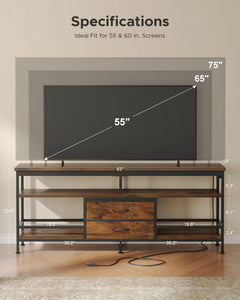 Lazzanto 63in TV Stand for 55-75in TVs, LED Lights, Charging Station, Black