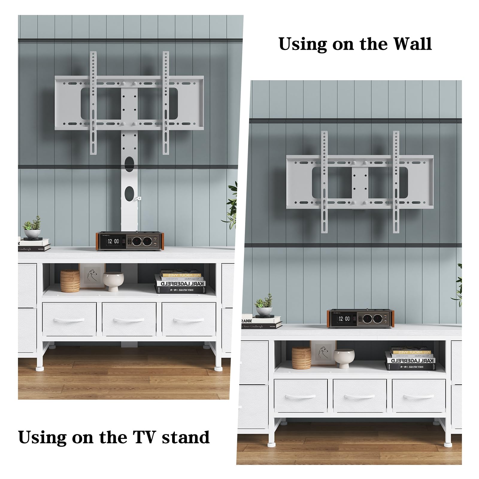 DrawXynth TV Stand with Mount for 45/55/65/75 inch TVs, 51.2" Dresser TV Stand Entertainment Center with 7 Fabric Drawers, Open Storage Shelves, Media Console for Living Room