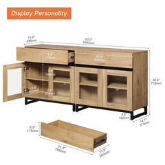 WAMPAT Modern TV Stand with Glass Doors for 80-120 inch TVs, 4 in 1 Entertainment Center Console with 4 Drawers and Metal Base for Living Room, Bedroom, Brown