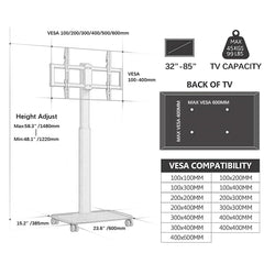 Vermars Black Rolling TV Stand for 32 to 55 65 75 85 Inch TVs, Corner TV Floor Stand with Mount, Universal Portable Mobile TV Cart on Wheels, Small TV Stand for Bedroom, Living Room
