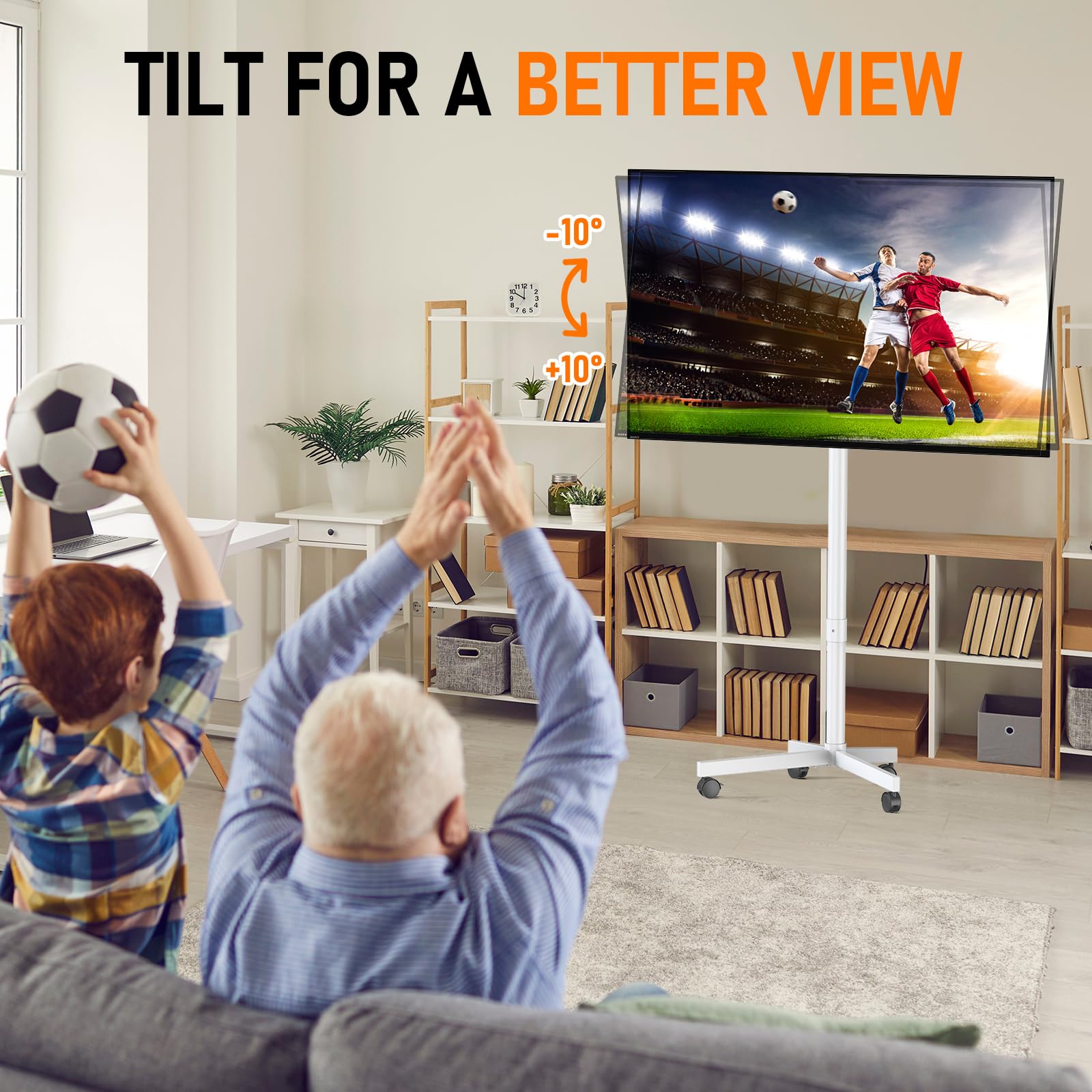 Motorized Rolling TV Stand on Wheels for 32-75 Inch TVs/Screens