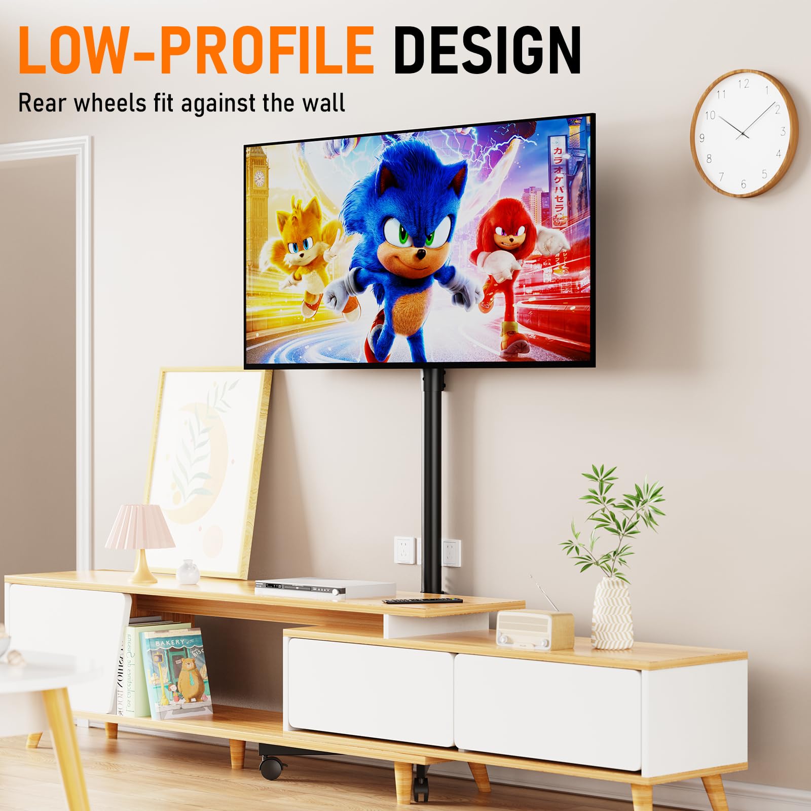 Motorized Rolling TV Stand on Wheels for 32-75 Inch TVs/Screens