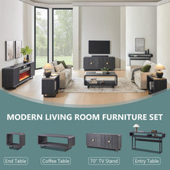 IFGET 70" Modern TV Stand with Storage, Wood Curved TV Console, Natural Oak