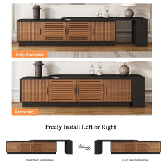 JGOEI 75"-85" or 90" Mid Century Modern TV Stands, Extendable TV Stand with 4 Storage Cabinets, TV Console with Storage, Adjustable TV Stand for Up to 98 Inch TVs, Modern Entertainment Center, Black