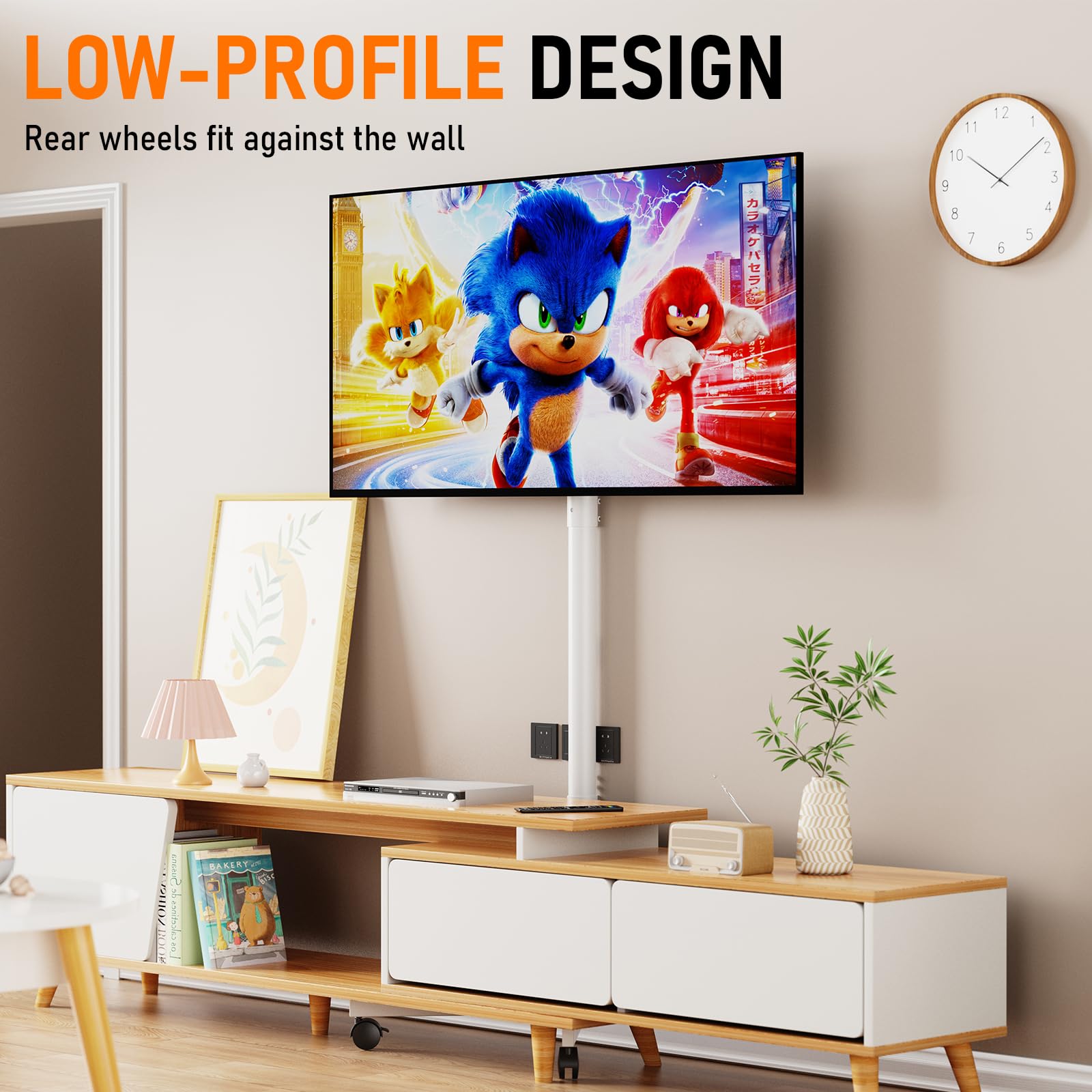 Motorized Rolling TV Stand on Wheels for 32-75 Inch TVs/Screens