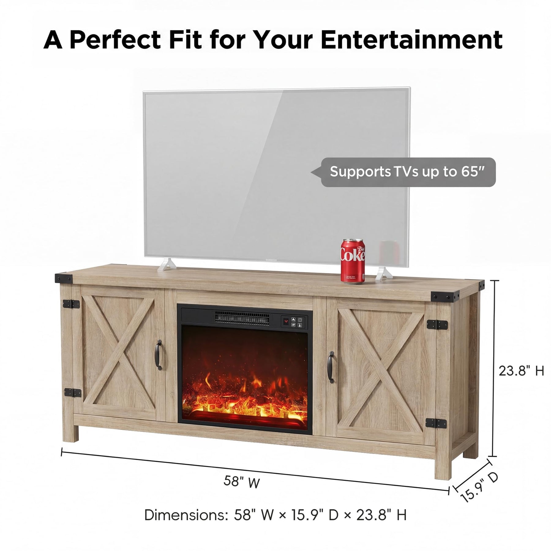 YESHOMY Modern Farmhouse TV Stand with Barn Door for 65 Inch TV, Gray Wash