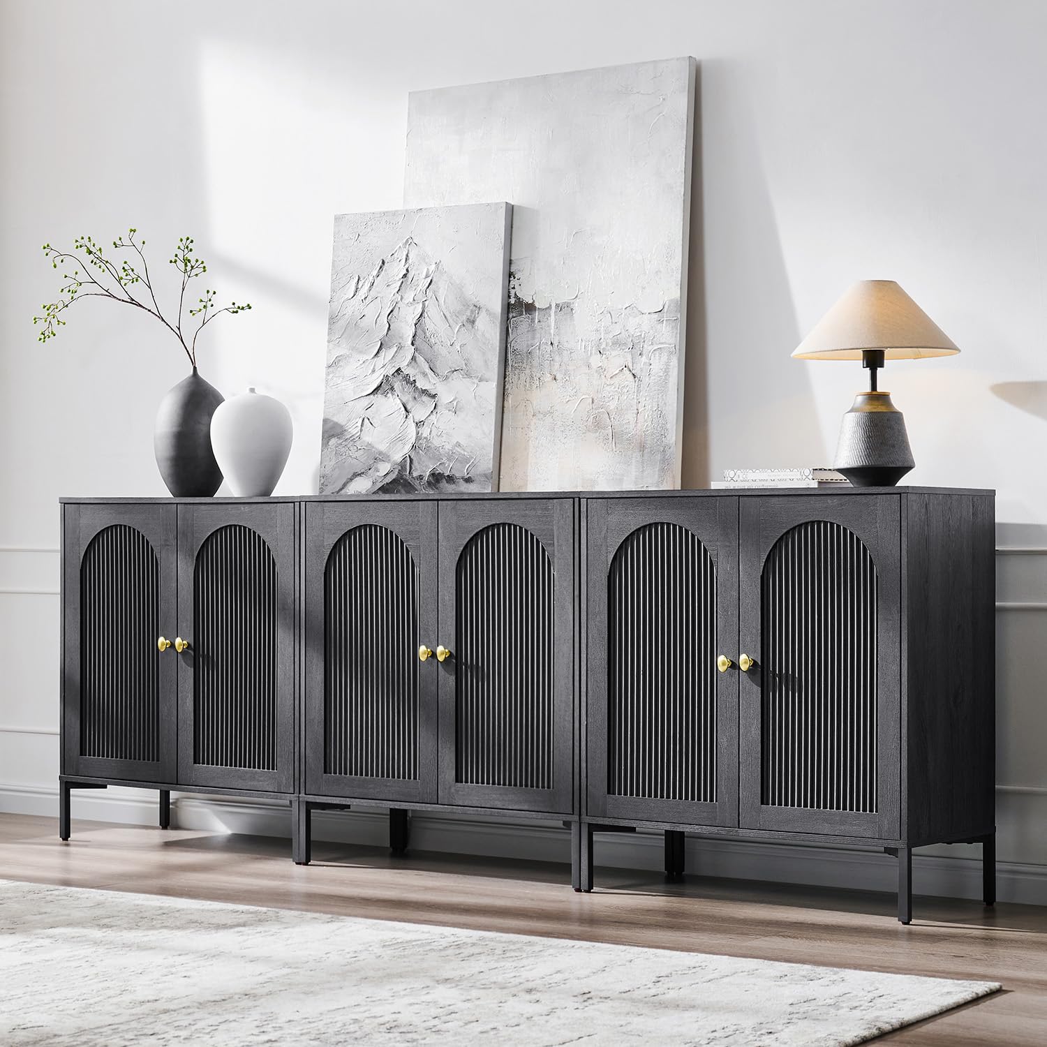 IFBUY 92.63" W Mid Century Modern TV Stands for Living Room, Brown
