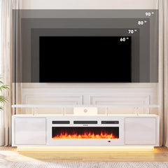 OneBlis 70" Fireplace TV Stand with Double LED Lights for TVs UP to 80", Electric Fireplace Entertainment Center with Storage Cabinets, TV Console for Living Room, Office, Black1