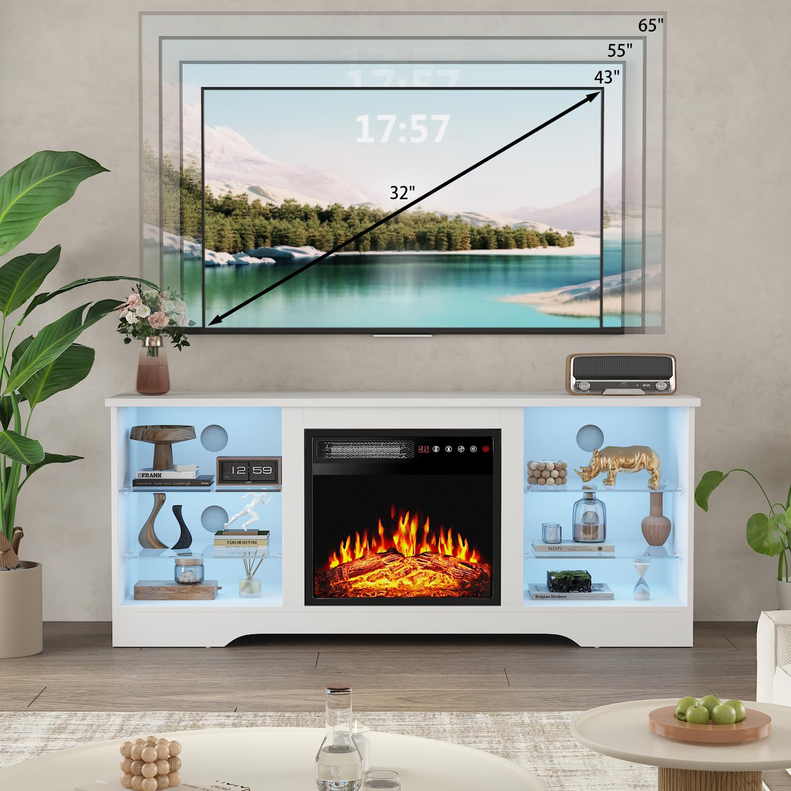 PRETZI Fireplace TV Stand with 36" Fireplace Up to 80" TVs for Living Room