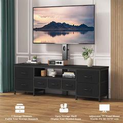 DrawXynth TV Stand with Mount for 45/55/65/75 inch TVs, 51.2" Dresser TV Stand Entertainment Center with 7 Fabric Drawers, Open Storage Shelves, Media Console for Living Room