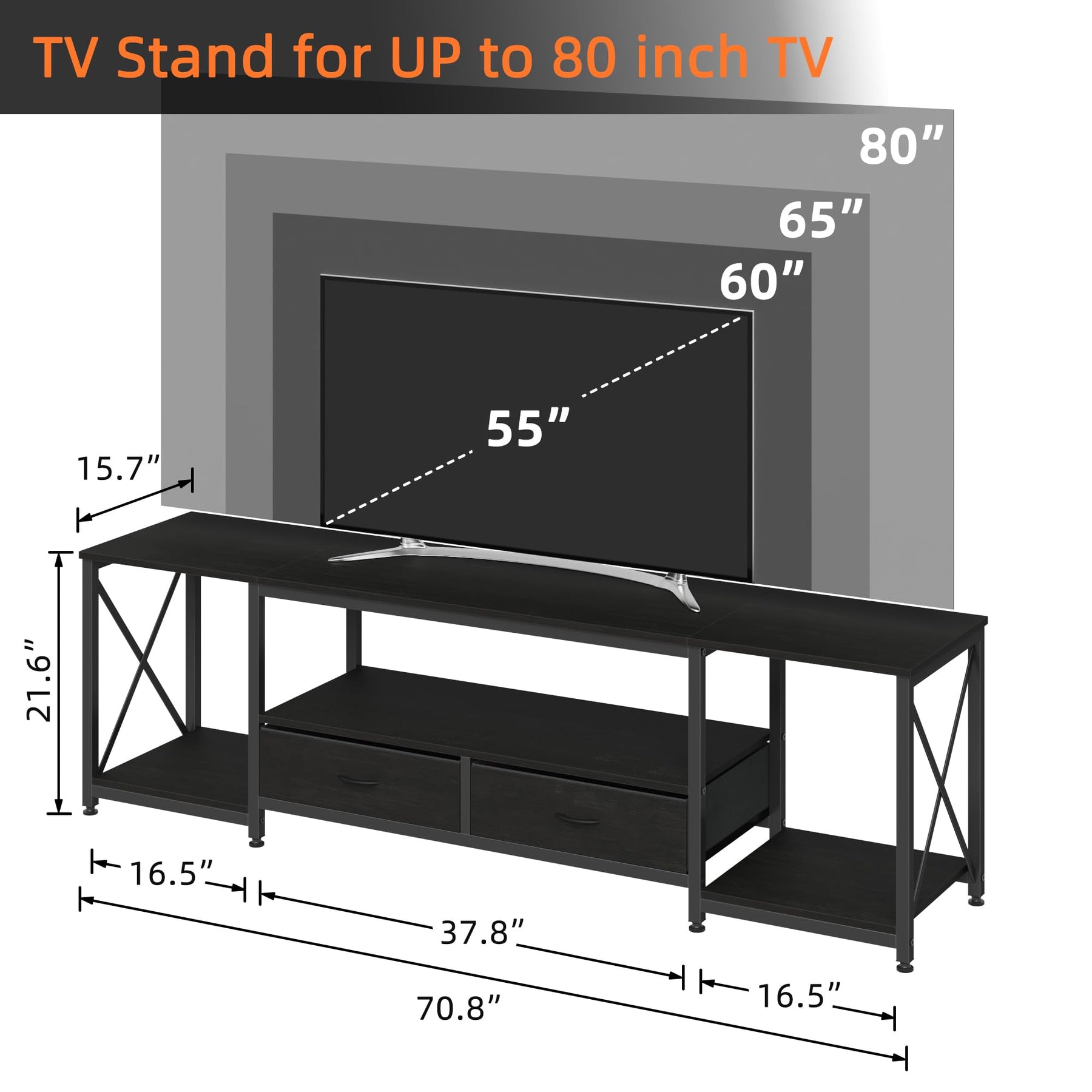 GYIIYUO TV Stand with Fabric Drawer - Entertainment Center and Industrial TV Console Table with Open Storage Shelves for Living Room, Bedroom - 55.1" Rustic Brown