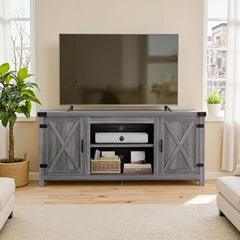 YESHOMY Modern Farmhouse TV Stand with Barn Door for 65 Inch TV, Gray Wash