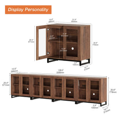 WAMPAT Modern TV Stand with Glass Doors for 80-120 inch TVs, 4 in 1 Entertainment Center Console with 4 Drawers and Metal Base for Living Room, Bedroom, Brown
