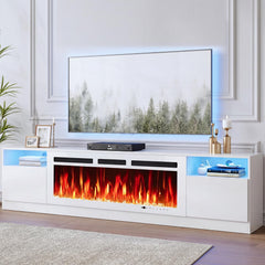 oneinmil Fireplace TV Stand with 36" Electric Fireplace, LED Light Entertainment Center, Modern Wood Texture Entertainment Stand with Highlight Storage Cabinet for TVs Up to 80", 70 inches, Black