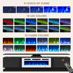 Nordivale 70" Fireplace TV Stand, Modern Entertainment Center for TVs Up to 80”, TV Console with Storage Cabinets, Media Console for Living Room, Black TV Stand and Black Fireplace