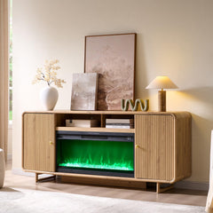 IFGET 70" Modern TV Stand with Storage, Wood Curved TV Console, Natural Oak