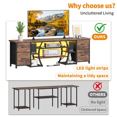 ZHNSYDN LED TV Stand for 65, 70, 80 Inch TV,71 Inch Industrial Entertainment Center with Power Outlets,Media Console Table with Open Storage Shelves & Fabric Drawers for Living Room Bedroom,Greige