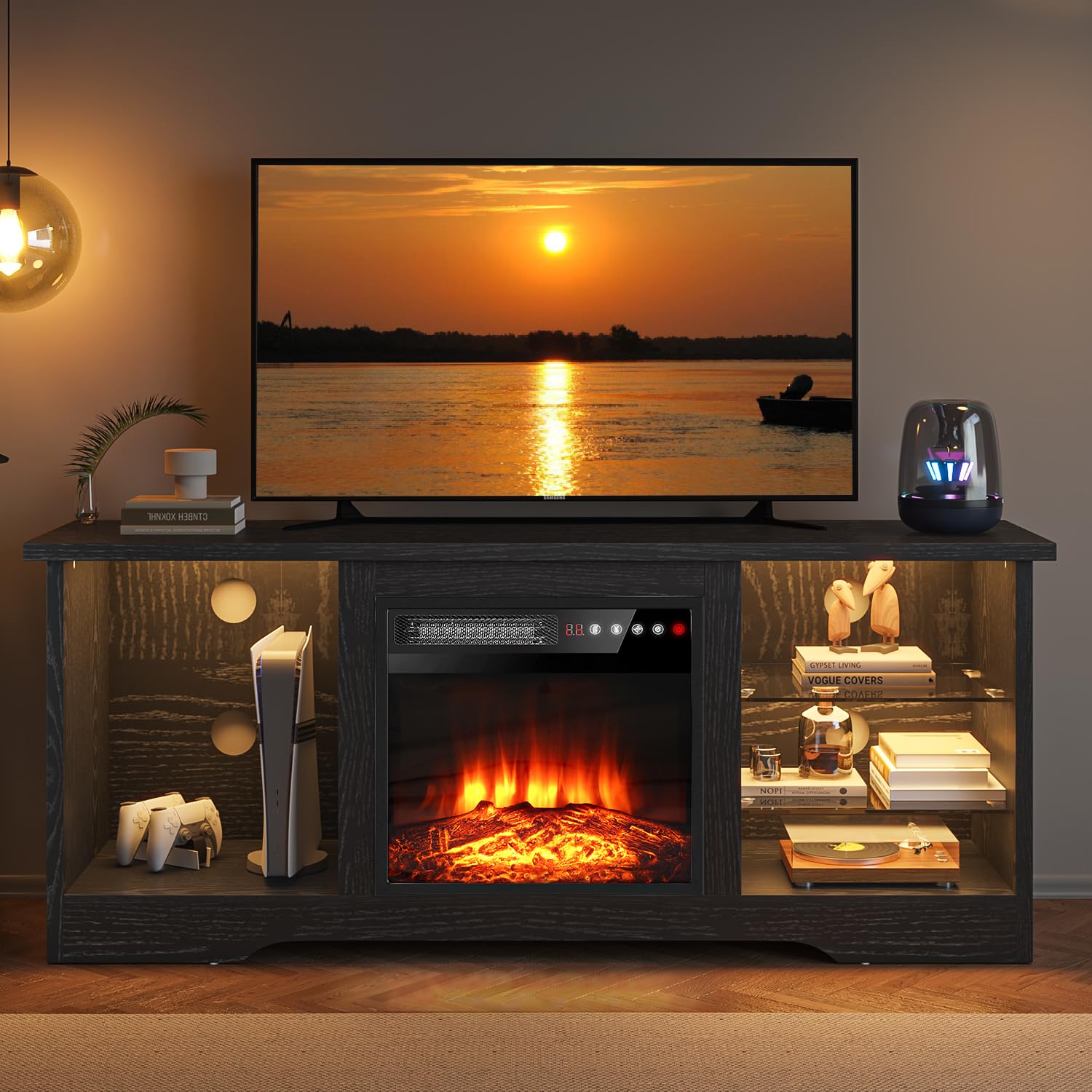 VITESSE 70”Fireplace TV Stand,Modern Entertainment Center Heating Fireplace