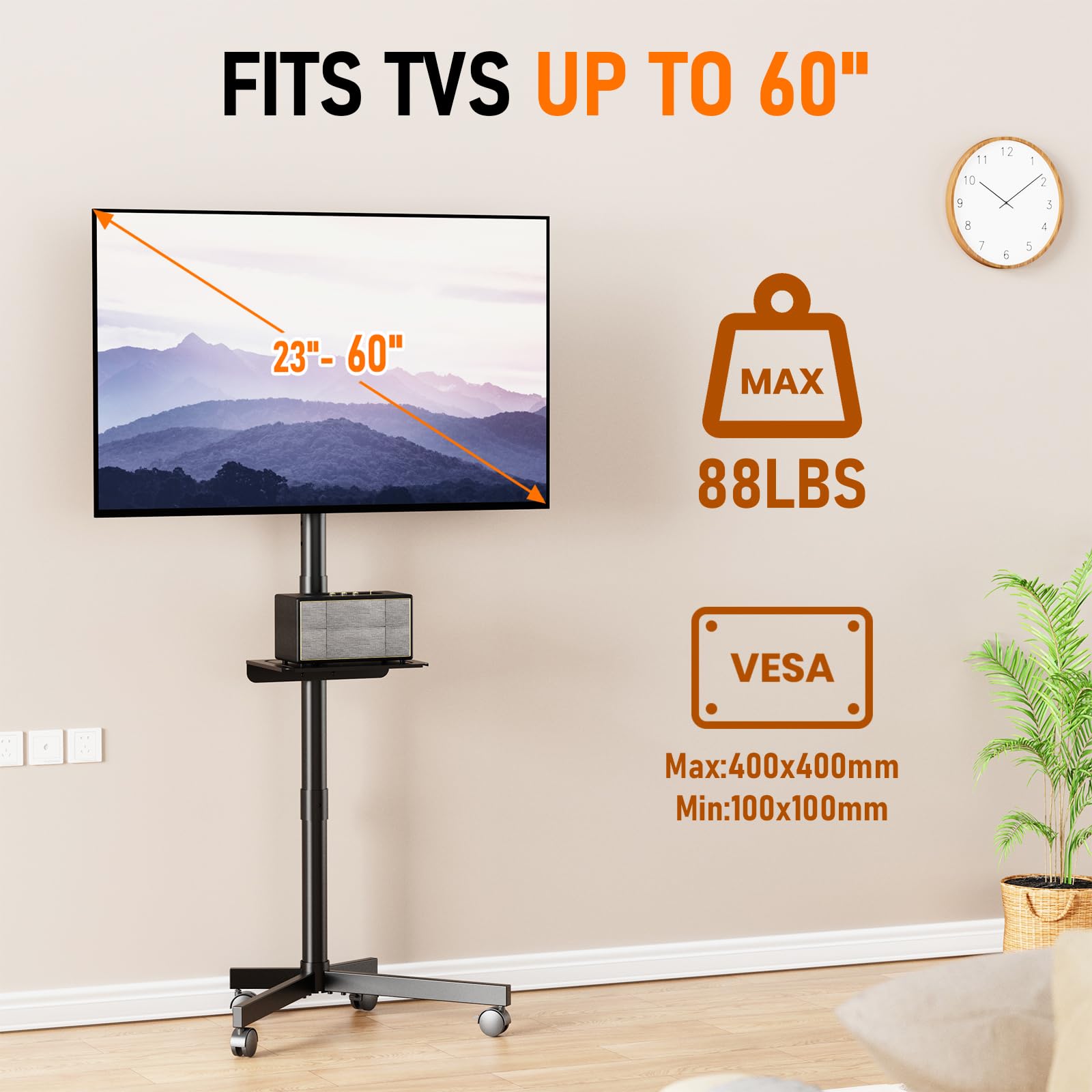 Motorized Rolling TV Stand on Wheels for 32-75 Inch TVs/Screens
