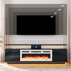 OneBlis 70" Fireplace TV Stand with Double LED Lights for TVs UP to 80", Electric Fireplace Entertainment Center with Storage Cabinets, TV Console for Living Room, Office, Black1