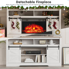 YESHOMY 58" Farmhouse TV Stand for TVs up to 65", Sliding Barn Doors, White
