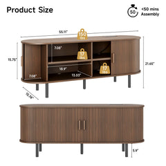 ONBRILL 70.8" TV Stand with Power Outlet for TVs up to 75 Inch, Entertainment Center with Storage and Adjustable Shelves, Modern Media Console with Sliding Doors for Living Room, Walnut