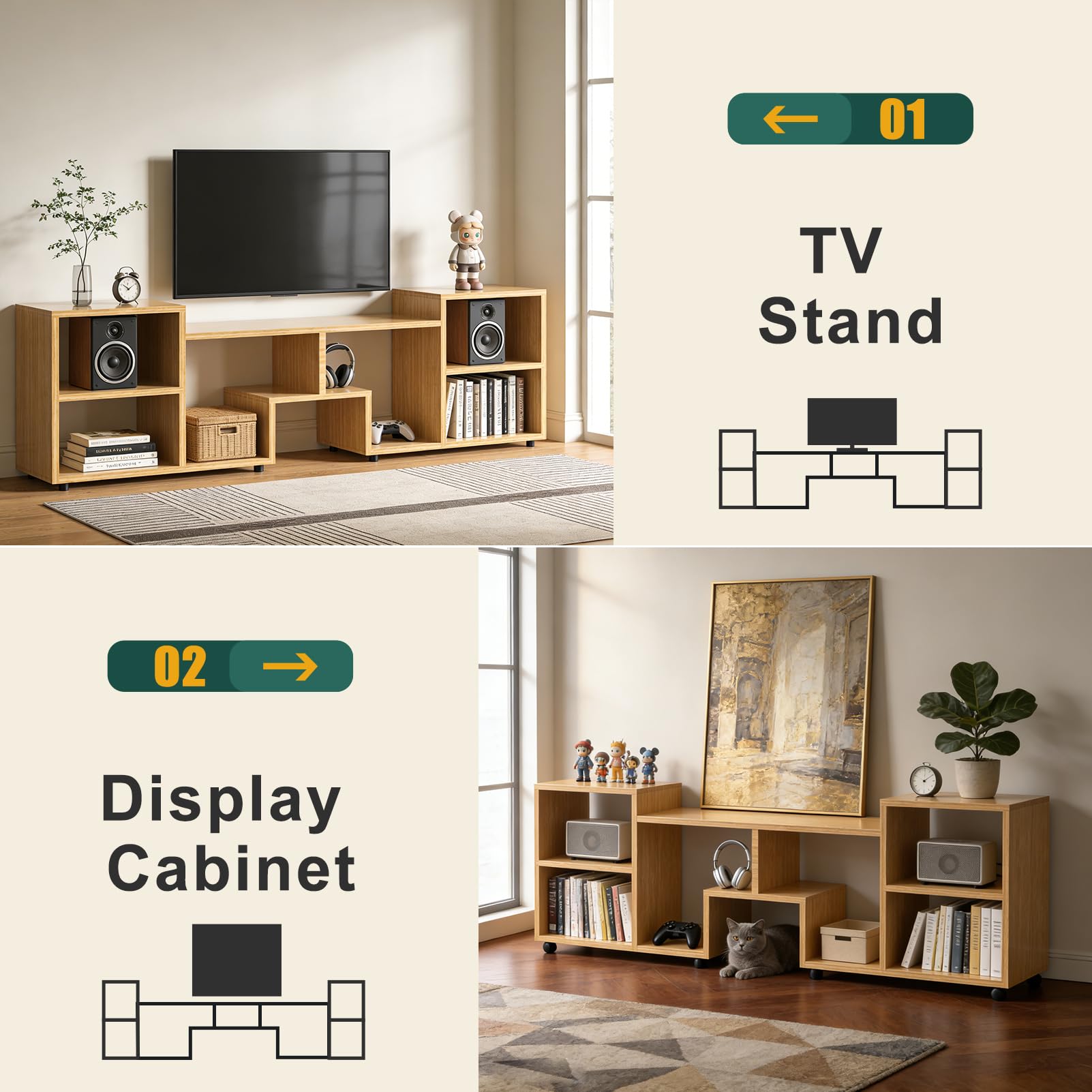 ACOHOOK Walnut 60" Mid-Century TV Stand with Storage Open Shelf