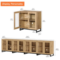 WAMPAT Modern TV Stand with Glass Doors for 80-120 inch TVs, 4 in 1 Entertainment Center Console with 4 Drawers and Metal Base for Living Room, Bedroom, Brown