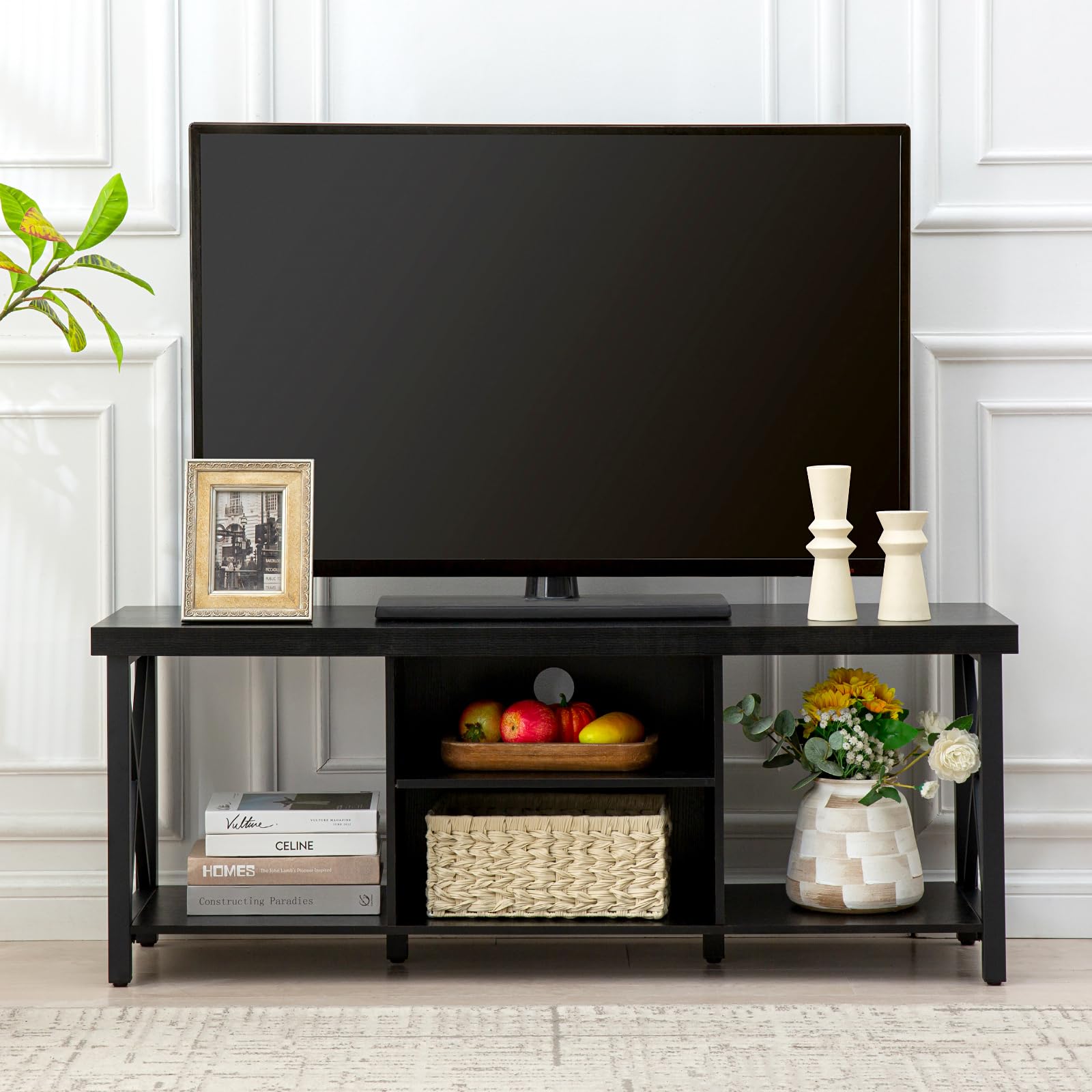 GAZHOME TV Stand for TV up to 55 Inches, TV Cabinet with Open Storage, TV Console Unit with Shelving for Living Room, Entertainment Room, Rustic Brown