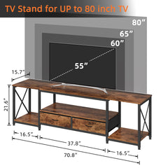 GYIIYUO TV Stand with Fabric Drawer - Entertainment Center and Industrial TV Console Table with Open Storage Shelves for Living Room, Bedroom - 55.1" Rustic Brown