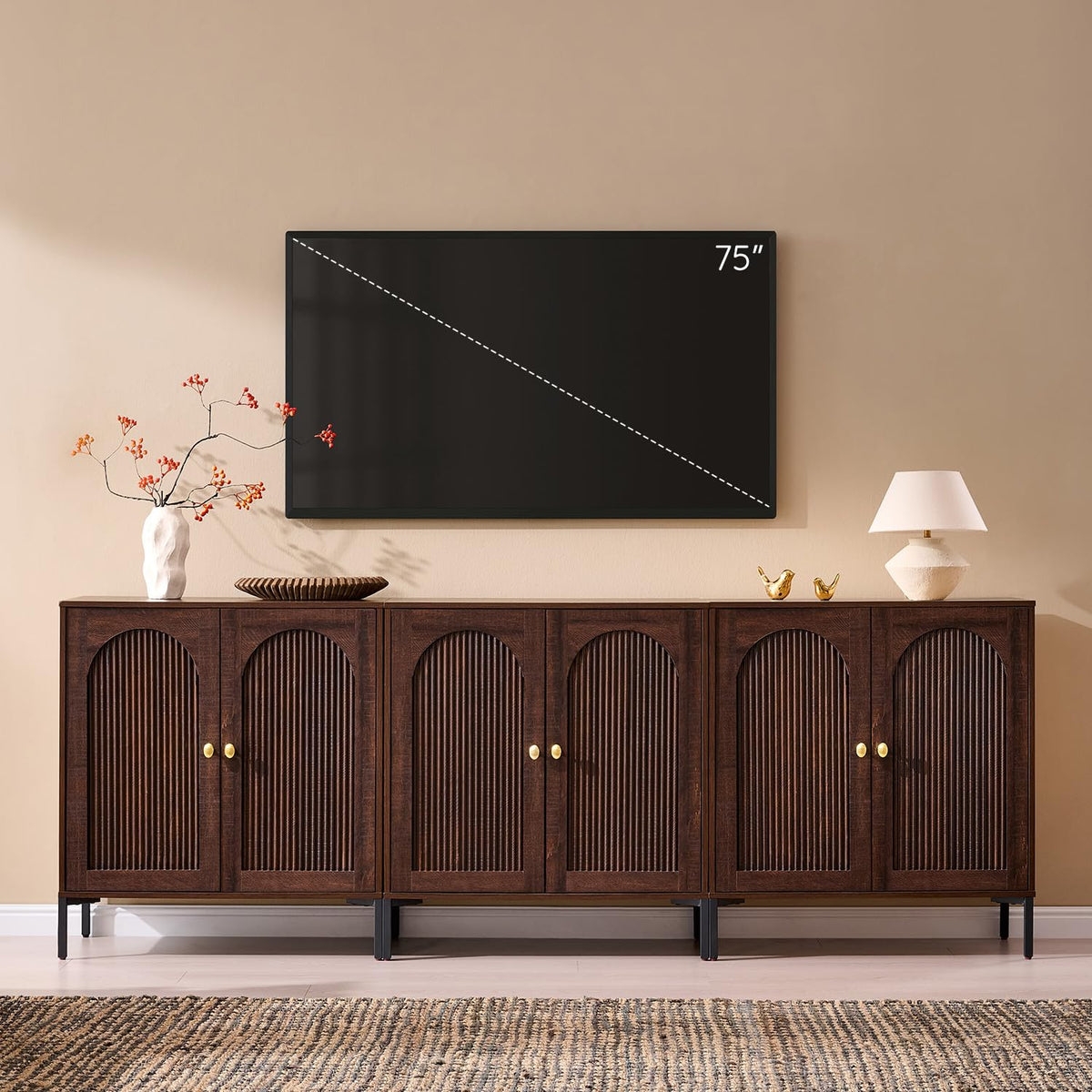 IFBUY 92.63" W Mid Century Modern TV Stands for Living Room, Brown