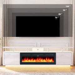 OneBlis 70" Fireplace TV Stand with Double LED Lights for TVs UP to 80", Electric Fireplace Entertainment Center with Storage Cabinets, TV Console for Living Room, Office, Black1