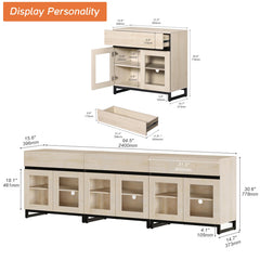 WAMPAT Modern TV Stand with Glass Doors for 80-120 inch TVs, 4 in 1 Entertainment Center Console with 4 Drawers and Metal Base for Living Room, Bedroom, Brown