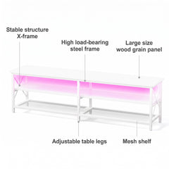 Clikuutory Modern 71 inch Metal TV Stand with LED Lights for 50 55 60 65 70 75 80 Inch TVs, 3 Tier Television Stands with Entertainment Center and Storage for Living Room, Bedroom, White