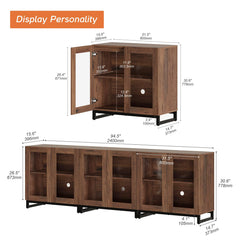 WAMPAT Modern TV Stand with Glass Doors for 80-120 inch TVs, 4 in 1 Entertainment Center Console with 4 Drawers and Metal Base for Living Room, Bedroom, Brown