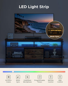 Lazzanto 63in TV Stand for 55-75in TVs, LED Lights, Charging Station, Black